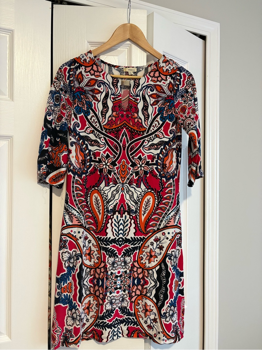 Haani Multicolor Paisley-Print Mini Dress with Keyhole